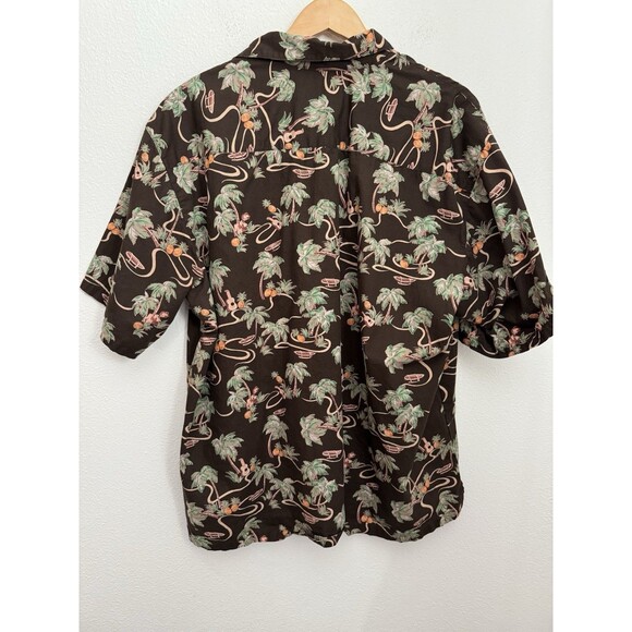 NEWT Hawaiian Luau Camp Shirt Mens 2XL Made in USA  Cotton Brown Ukulele Palm - Picture 4 of 8